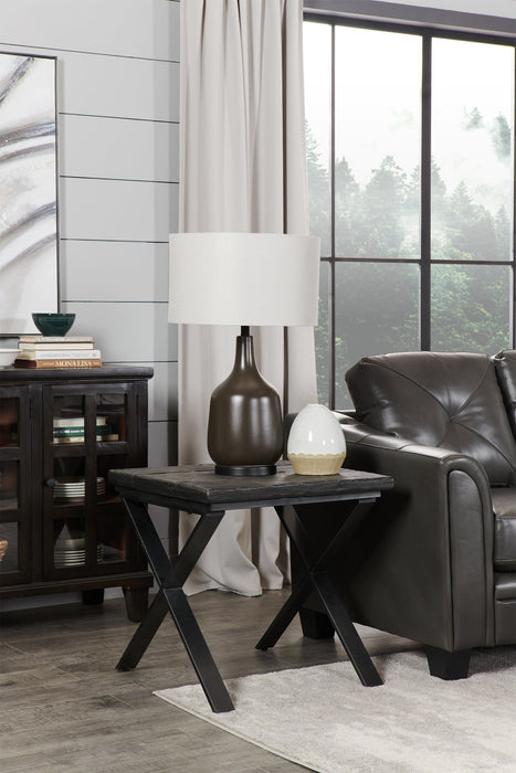 Astana 24\" Rustic End Table - Brown with Black Iron Legs