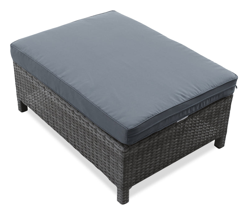 Athens 3-Piece Outdoor Patio Conversation Set with Sofa, Ottoman & Glass Top Coffee Table - Hand-Woven Resin Wicker, UV & Weather Resistant - Grey