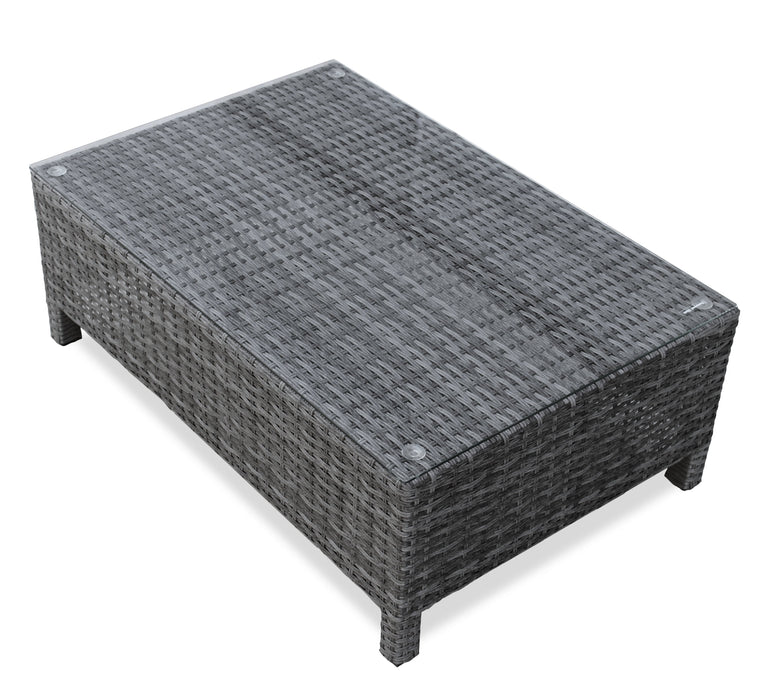 Athens 3-Piece Outdoor Patio Conversation Set with Sofa, Ottoman & Glass Top Coffee Table - Hand-Woven Resin Wicker, UV & Weather Resistant - Grey