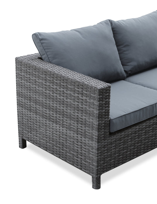 Athens 3-Piece Outdoor Patio Conversation Set with Sofa, Ottoman & Glass Top Coffee Table - Hand-Woven Resin Wicker, UV & Weather Resistant - Grey