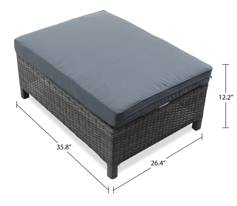 Athens 3-Piece Outdoor Patio Conversation Set with Sofa, Ottoman & Glass Top Coffee Table - Hand-Woven Resin Wicker, UV & Weather Resistant - Grey
