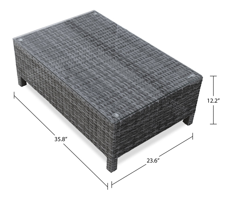 Athens 3-Piece Outdoor Patio Conversation Set with Sofa, Ottoman & Glass Top Coffee Table - Hand-Woven Resin Wicker, UV & Weather Resistant - Grey
