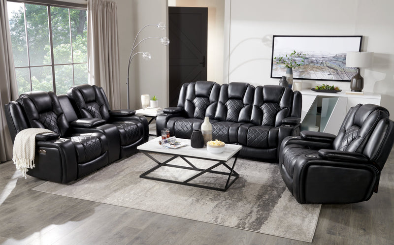 Axel Leather-Look Fabric Power Reclining Sofa with Power Headrest ...