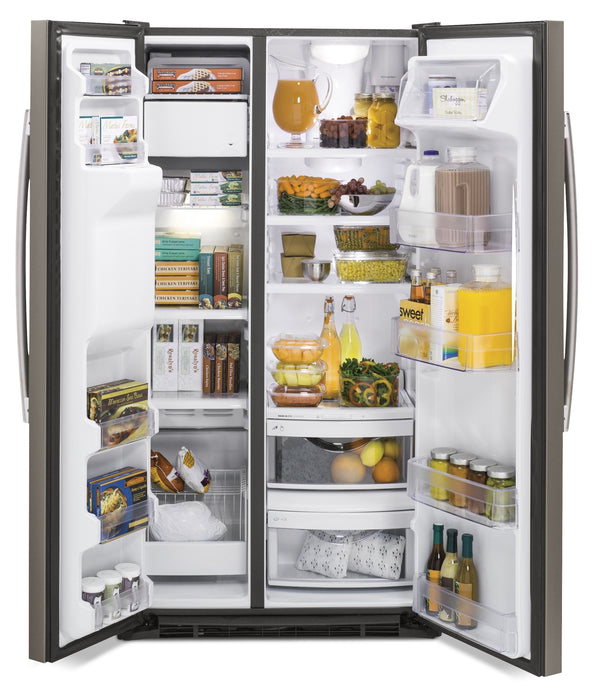 GE 21.9 Cu. Ft. Side-by-Side Refrigerator with Water and Ice Dispenser – Slate