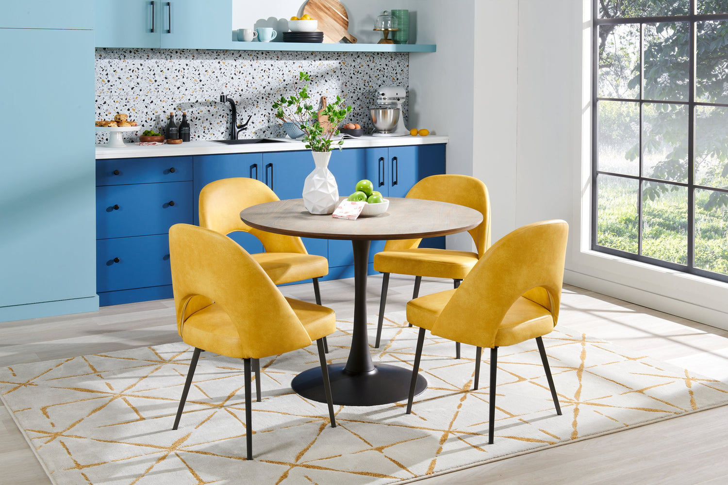 Kort Bay Dining Chair with Vegan Leather Fabric, Metal