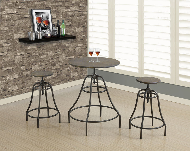 Monarch 3pc Adjustable-Height Dining Set with Table & 2 Stools, Metal, 28\"W Round - Bronze