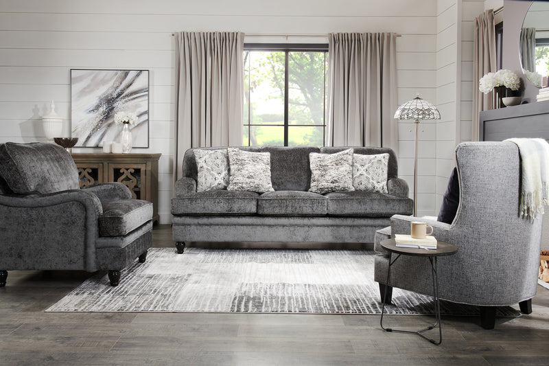 Made in Canada Bellmont 89\" Chenille Fabric Sofa with Reversible Cushions and Wood Legs - Charcoal Grey