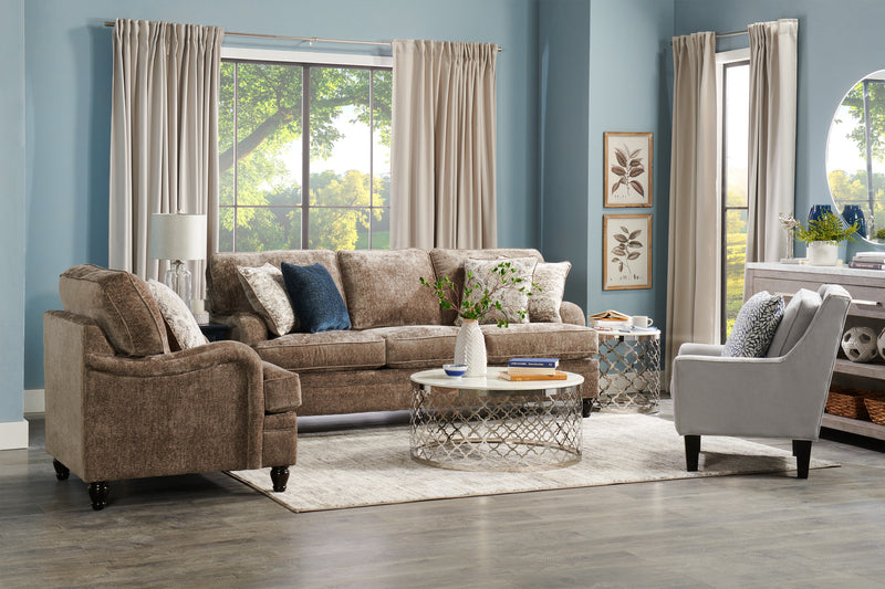 Made in Canada Bellmont 89\" Chenille Fabric Sofa with Reversible Cushions and Wood Legs - Toffee Brown