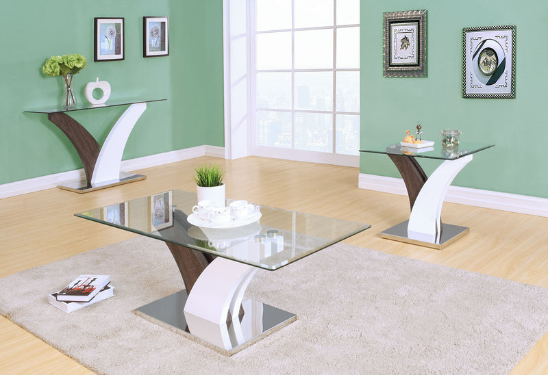 Tuxedo 24\" Modern Glass Top End Table - White and Grey with Metal Base
