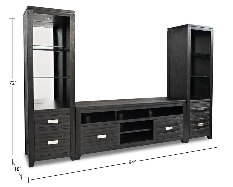 Bronx 94\" 3-Piece Wall Unit Entertainment Centre with Storage & Cable Management for TVs up to 55\"- Charcoal