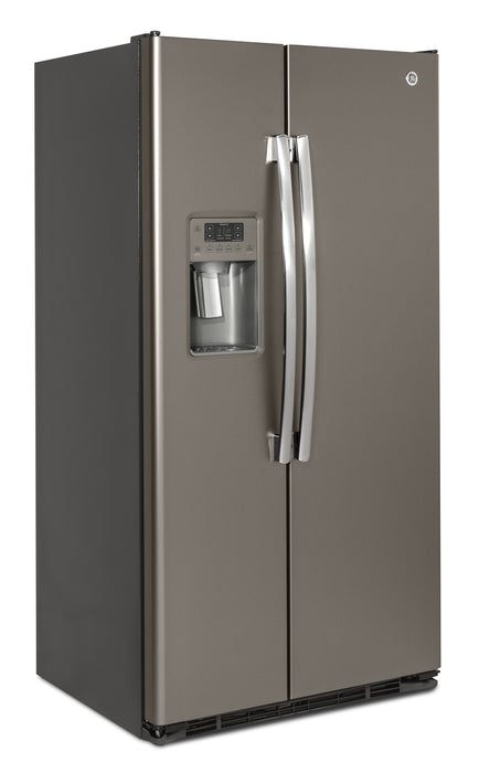 GE 21.9 Cu. Ft. Side-by-Side Refrigerator with Water and Ice Dispenser – Slate