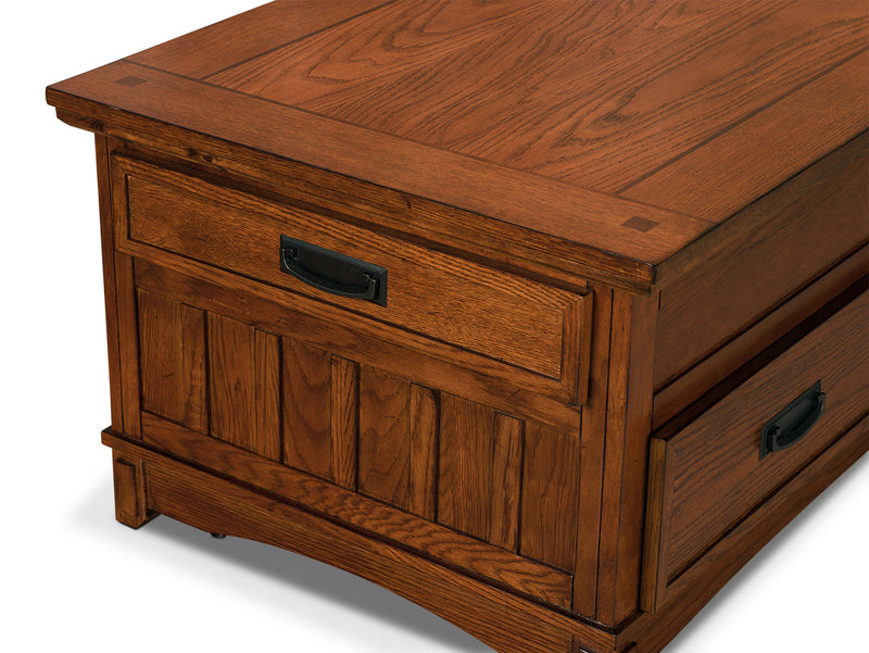 Cross Island Coffee Table with Lift Top and Casters - Brown Oak