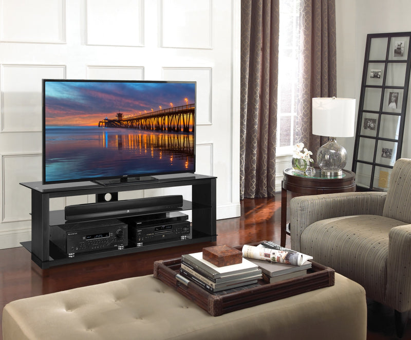 Bello 48\" Modern TV Stand with Storage and Cable Management for TVs up to 55\"- Black with Glass