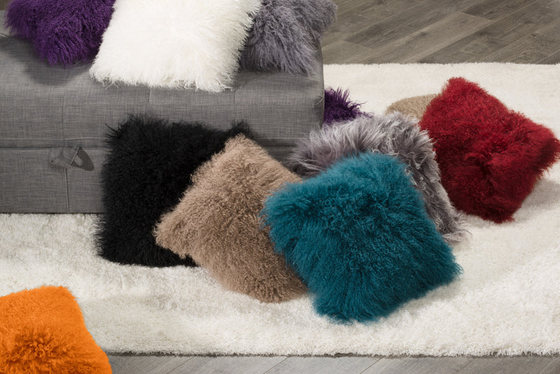 Mongolian Sheepskin Accent Pillow – Orange