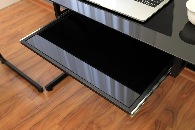 Cairo LShape Glass Desk Black The Brick