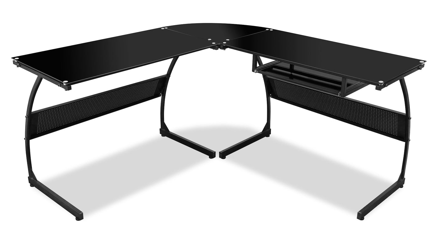 Cairo LShape Glass Desk Black The Brick