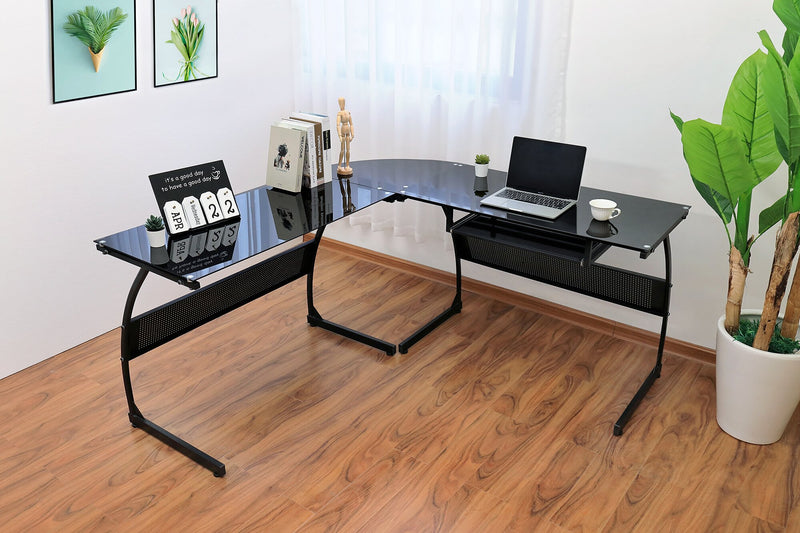 Cairo LShape Glass Desk Black The Brick