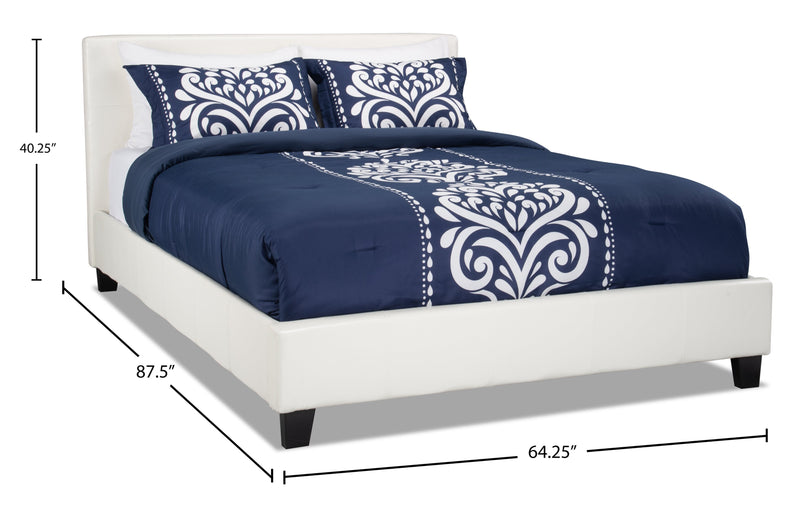 Chase Upholstered Bed in White Vegan-Leather Fabric - Queen Size