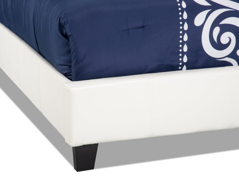 Chase Upholstered Bed in White Vegan-Leather Fabric - Queen Size