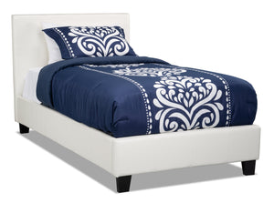 Chase Upholstered Bed in White Vegan-Leather Fabric - Twin Size