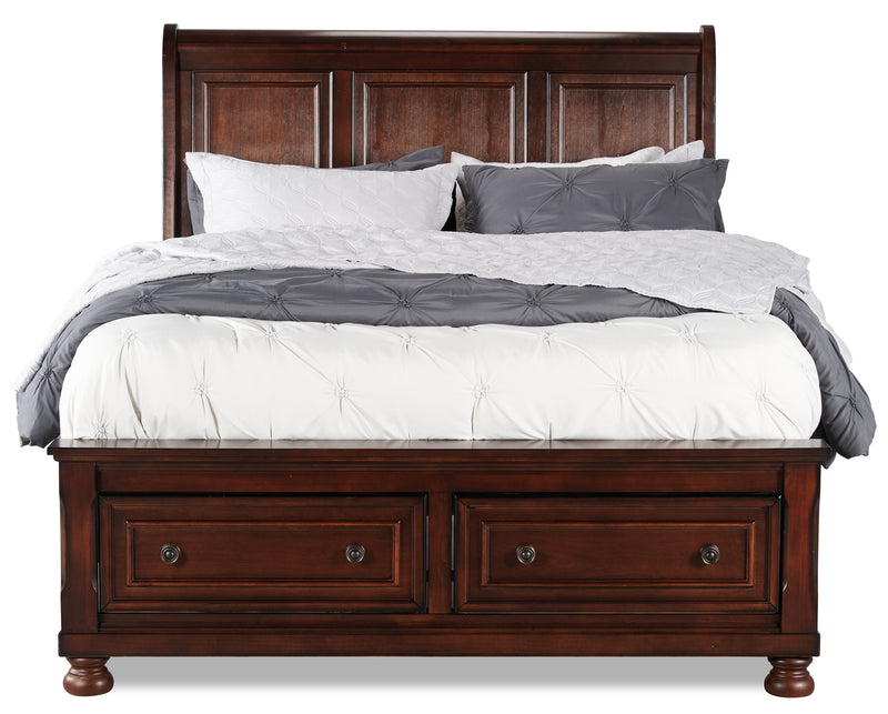 Chelsea 5pc Bedroom Set with Storage Bed, Dresser & Mirror, Cherry Brown - Queen Size
