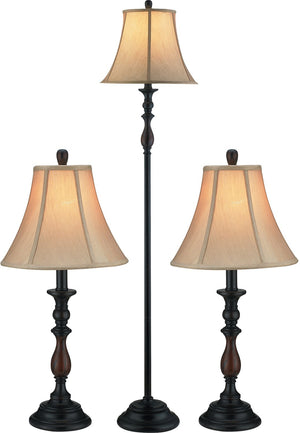Bronze-Finish 3-Piece Floor and Two Tables Lamps Set with Bell Shade|Ensemble de 3 lampes traditionnelles avec abat-jours en forme de cloche|103709PK