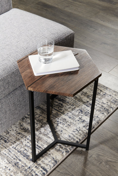 Cleo 15.7\" Chairside Table - Brown with Black Metal Legs