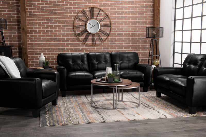 Curt 85\" Genuine Leather Sofa with Button Tufting - Black