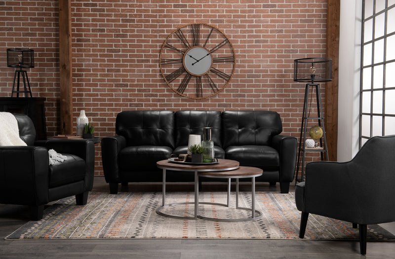 Curt 85\" Genuine Leather Sofa with Button Tufting - Black