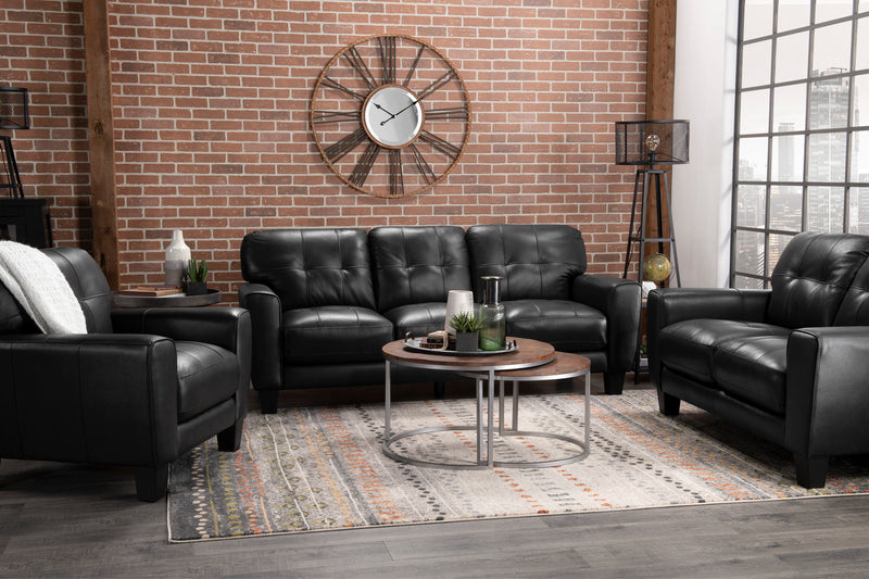 Curt 63\" Genuine Leather Sofa with Button Tufting - Grey