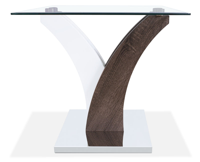 Tuxedo 24\" Modern Glass Top End Table - White and Grey with Metal Base