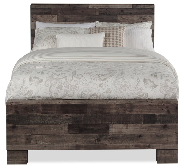 Derekson Panel Bed with Headboard & Frame, Grey - Queen Size