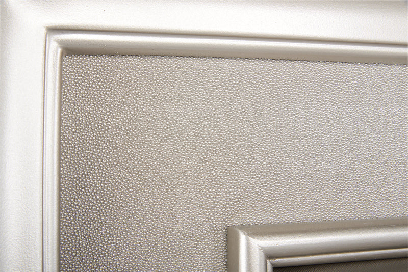 Diva Panel Bed with Headboard & Frame, Glam, Vegan Leather, Silver - Queen Size