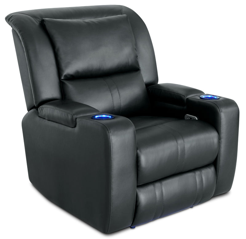 Cato Leather-Look Fabric Power Recliner with Power Headrest – Black - Contemporary style Chair in Black