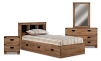Driftwood Mates Bed 6pc Set with Storage Headboard, Dresser, Mirror & Nightstand, Brown - Full Size 