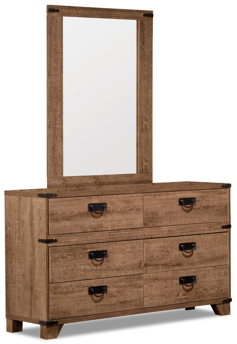 Driftwood Mates Bed 6pc Set with Storage Headboard, Dresser, Mirror & Nightstand, Brown - Full Size