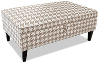 Lora Linen-Look Ottoman – Beige Houndstooth