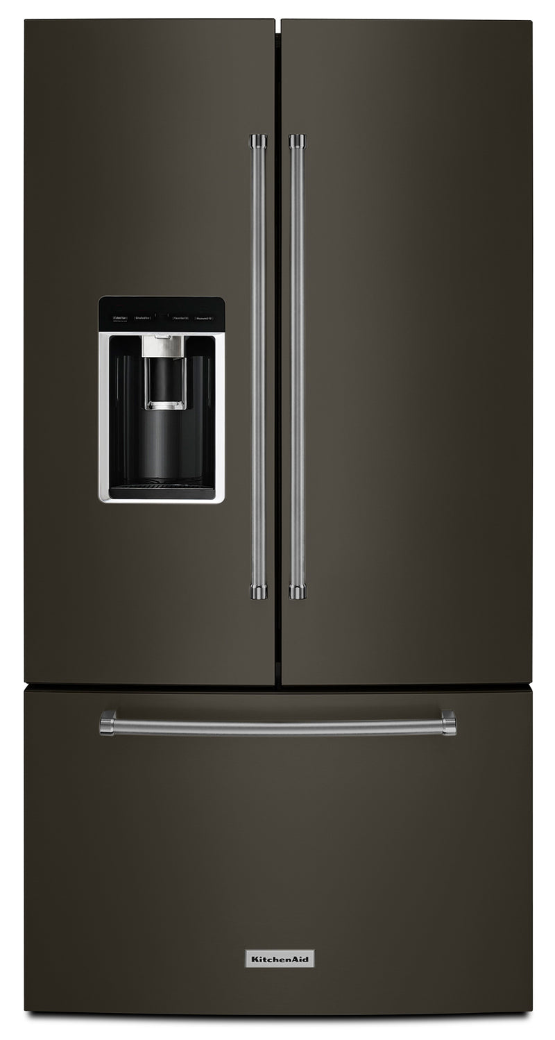 KitchenAid 23.8 Cu. Ft. French-Door Refrigerator – KRFC704FBS - Refrigerator with Exterior Water/Ice Dispenser, Ice Maker in Black Stainless Steel