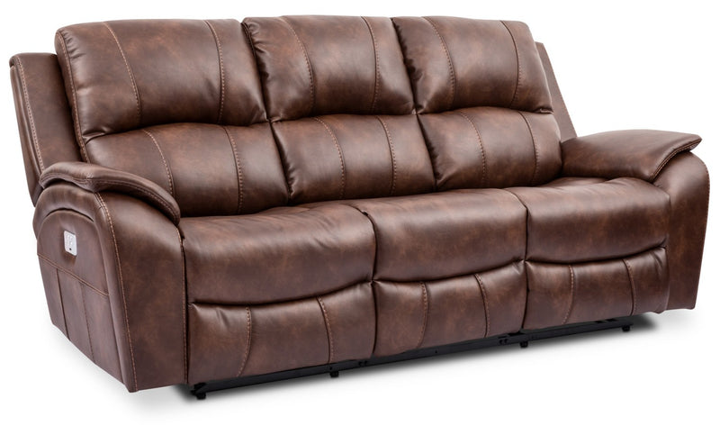 Kory Leather-Look Fabric Power Reclining Sofa – Pecan