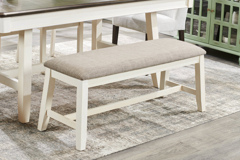 Echo 6pc Dining Table Set with Table, Bench & 4 Chairs, Storage Drawers, Trestle Base, 70\"W - White/Grey
