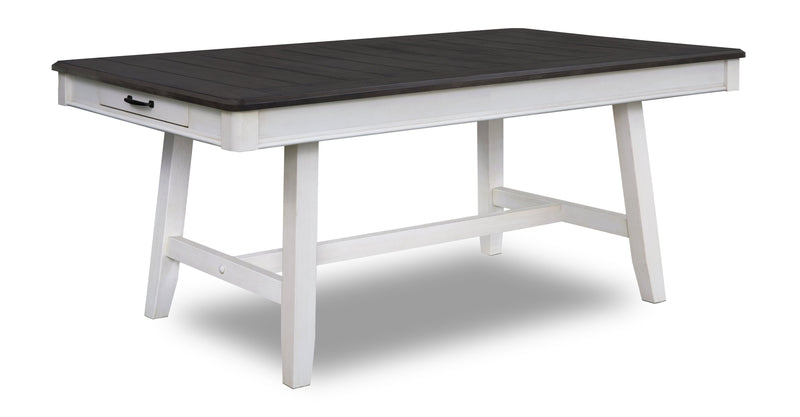 Echo 6pc Dining Table Set with Table, Bench & 4 Chairs, Storage Drawers, Trestle Base, 70\"W - White/Grey