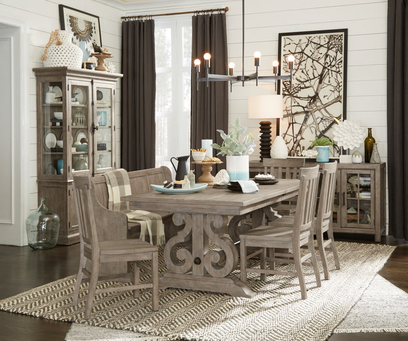 Keswick Dining Bench, Pine Wood, 67.75\"W - Dovetail Grey