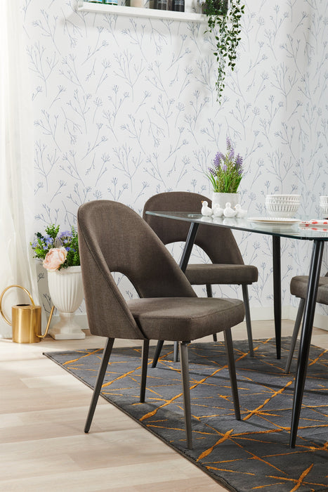 Elijah Dining Chair with Linen-Look Fabric, Metal - Grey