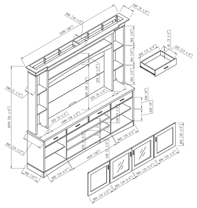 Emry 87.5\" 3-Piece Wall Unit Entertainment Centre with Storage and Cable Management for TVs up to 90\"- White