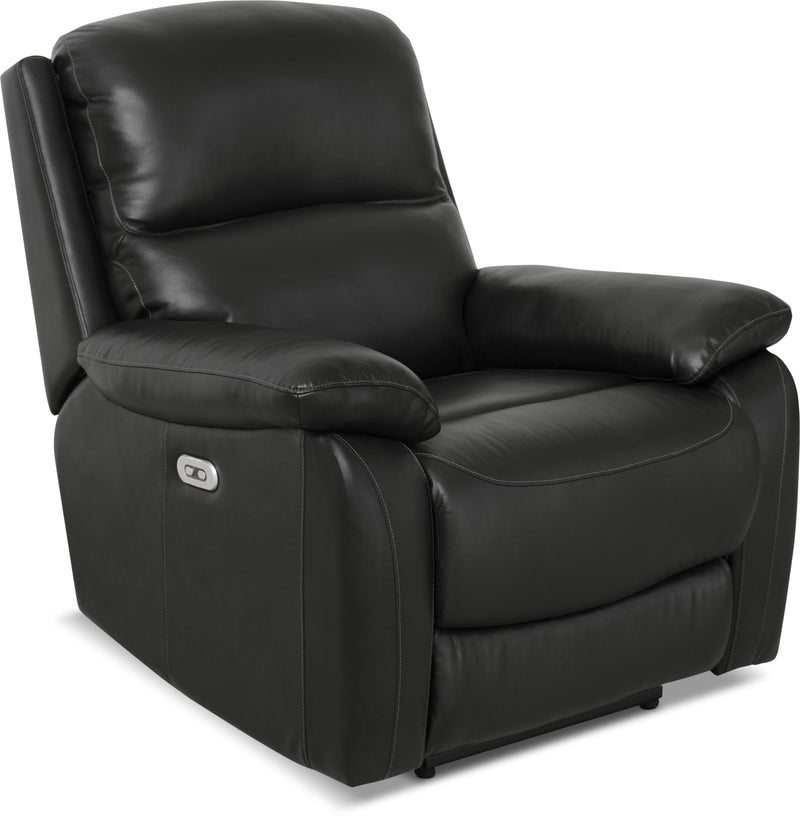 Grove Genuine Leather Power Reclining Chair with Adjustable Headrest – Black - Contemporary style Chair in Black