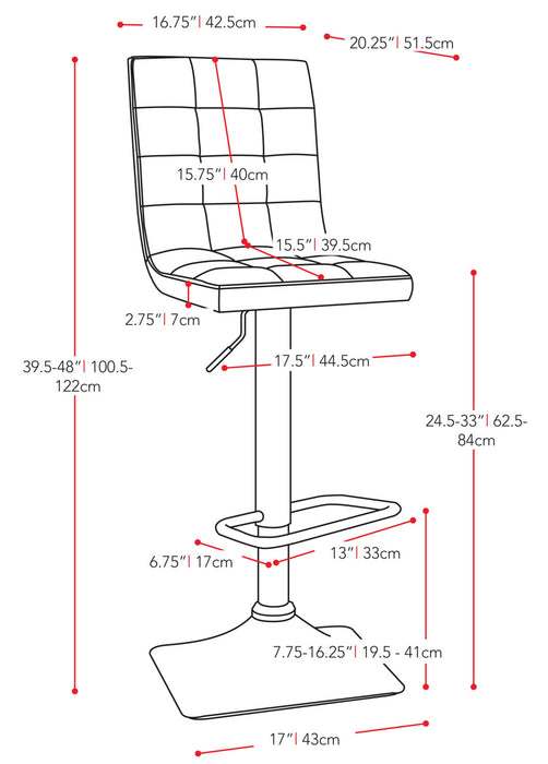 Axel High-Back Adjustable Bar Stool – Red