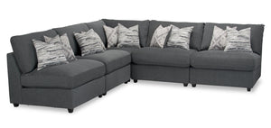 Evolve Linen-Look Fabric 5-Piece Modular Sectional with 4 Armless Chairs - Charcoal