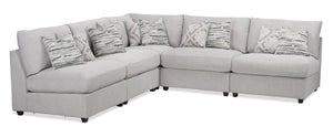 Evolve Linen-Look Fabric 5-Piece Modular Sectional with 4 Armless Chairs - Light Grey