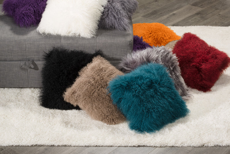 Mongolian Sheepskin Accent Pillow – Orange