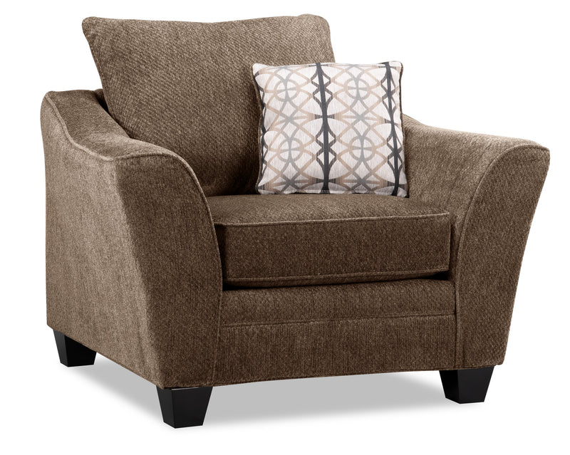 Made in Canada Febe 49\" Chenille Fabric Chair with Flared Arms and Wood Legs - Brown